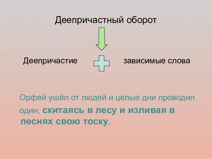 Деепричастный оборот Деепричастие зависимые слова Орфей ушёл от людей и целые