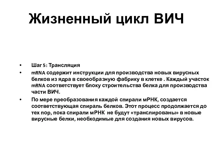 Шаг 5: Трансляция mRNA содержит инструкции для производства новых вирусных белков