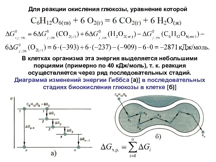 Для реакции окисления глюкозы, уравнение которой В клетках организма эта энергия