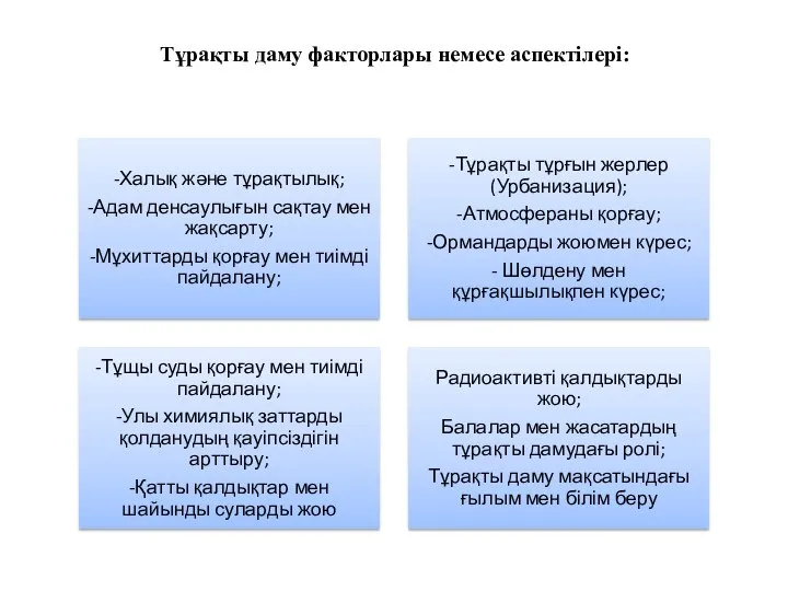 Тұрақты даму факторлары немесе аспектілері: