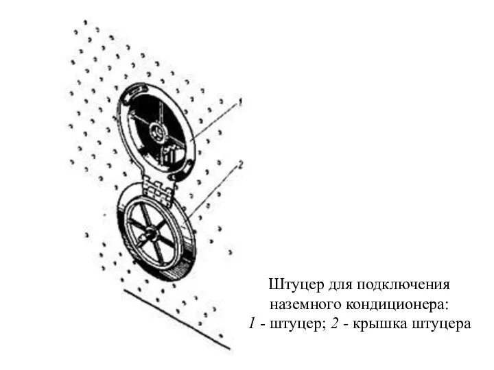 Штуцер для подключения наземного кондиционера: 1 - штуцер; 2 - крышка штуцера