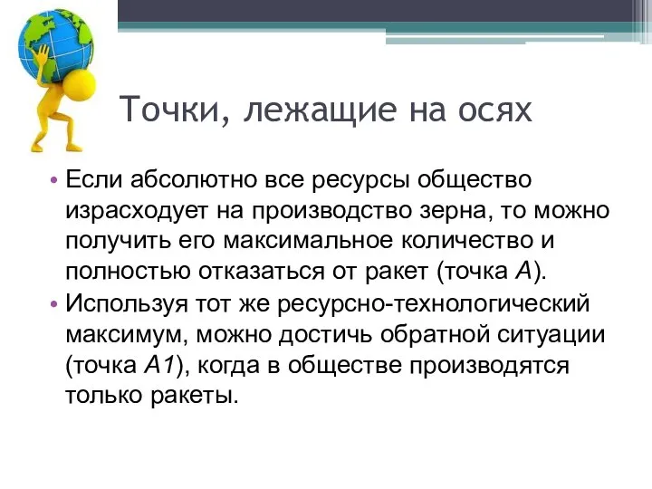 Точки, лежащие на осях Если абсолютно все ресурсы общество израсходует на