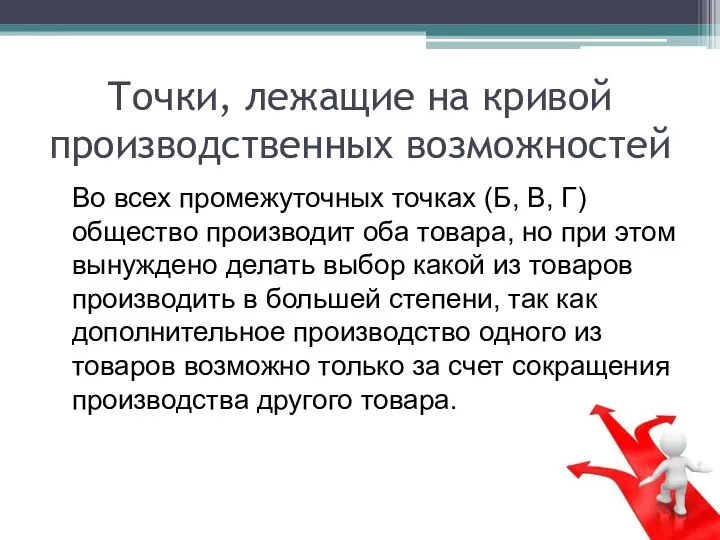 Точки, лежащие на кривой производственных возможностей Во всех промежуточных точках (Б,