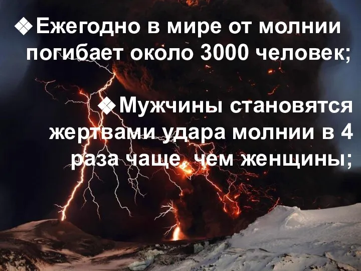 Ежегодно в мире от молнии погибает около 3000 человек; Мужчины становятся