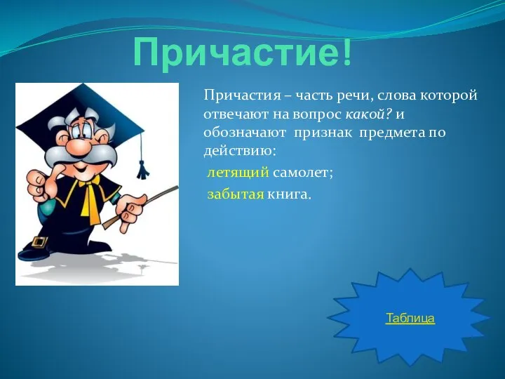 Причастие! Причастия – часть речи, слова которой отвечают на вопрос какой?