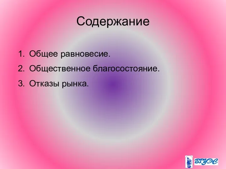 Содержание Общее равновесие. Общественное благосостояние. Отказы рынка.