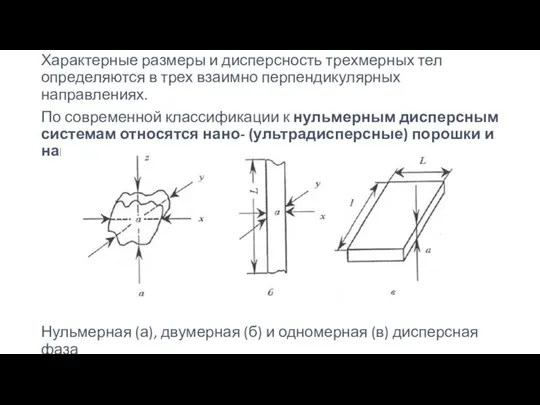 Характерные размеры и дисперсность трехмерных тел определяются в трех взаимно перпендикулярных