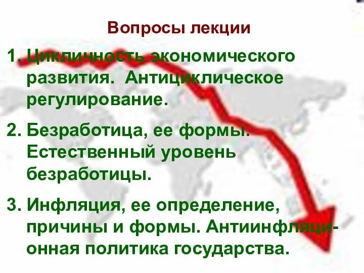 Вопросы лекции Цикличность экономического развития. Антициклическое регулирование. Безработица, ее формы. Естественный