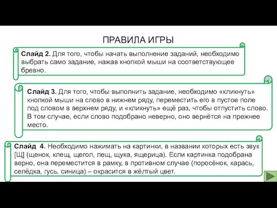 ПРАВИЛА ИГРЫ Слайд 3. Для того, чтобы выполнить задание, необходимо «кликнуть»