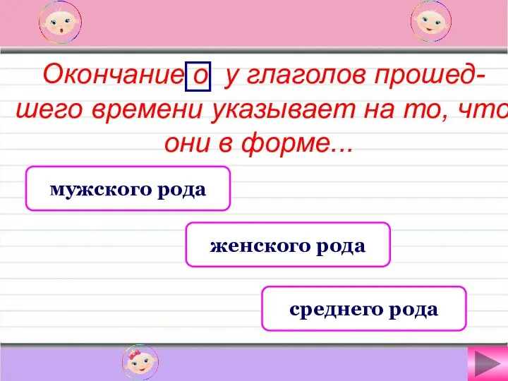 Окончание о у глаголов прошед-шего времени указывает на то, что они