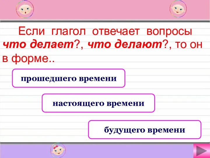 прошедшего времени настоящего времени будущего времени Если глагол отвечает вопросы что