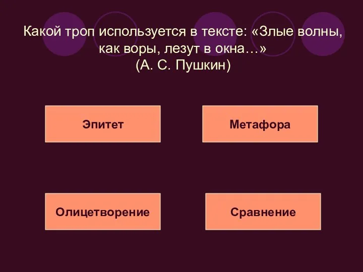 Какой троп используется в тексте: «Злые волны, как воры, лезут в