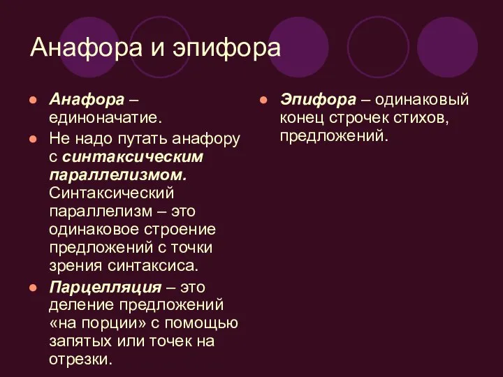 Анафора и эпифора Анафора – единоначатие. Не надо путать анафору с