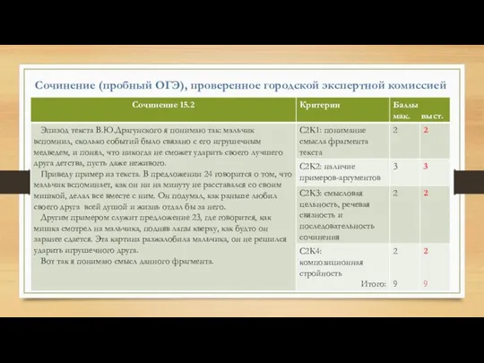 Сочинение (пробный ОГЭ), проверенное городской экспертной комиссией