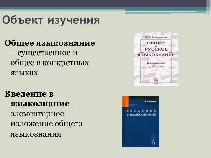 Объект изучения Общее языкознание – существенное и общее в конкретных языках