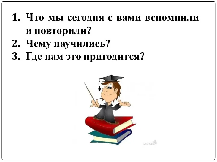 Что мы сегодня с вами вспомнили и повторили? Чему научились? Где нам это пригодится?