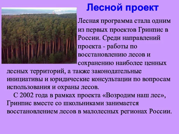 Лесной проект лесных территорий, а также законодательные инициативы и юридические консультации