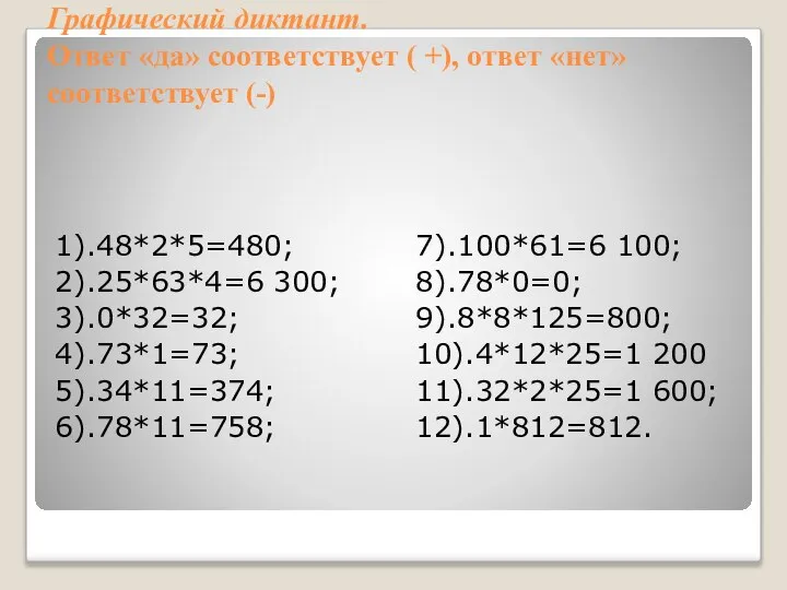 Графический диктант. Ответ «да» соответствует ( +), ответ «нет» соответствует (-)