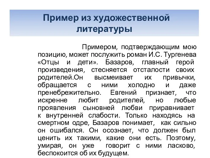 Пример из художественной литературы Примером, подтверждающим мою позицию, может послужить роман