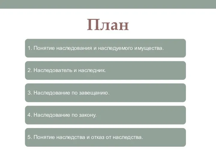 План 1. Понятие наследования и наследуемого имущества. 2. Наследователь и наследник.