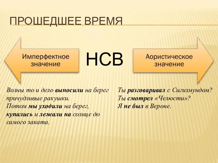 ПРОШЕДШЕЕ ВРЕМЯ НСВ Волны то и дело выносили на берег причудливые