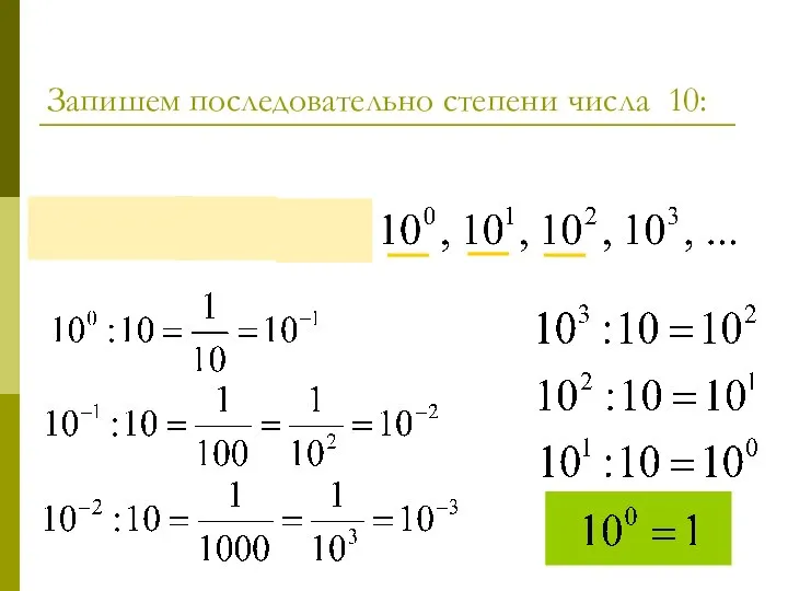 Запишем последовательно степени числа 10: