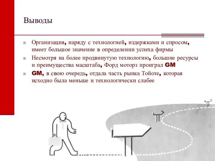 Выводы Организация, наряду с технологией, издержками и спросом, имеет большое значение