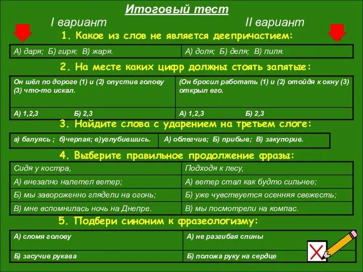 I вариант II вариант Итоговый тест 1. Какое из слов не