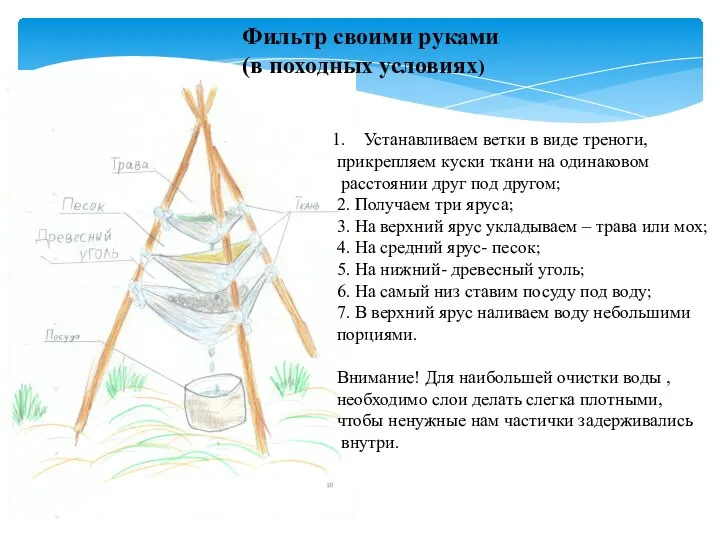 Фильтр своими руками (в походных условиях) Устанавливаем ветки в виде треноги,