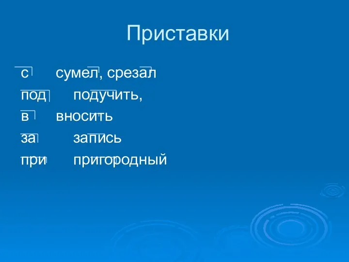 Приставки с сумел, срезал под подучить, в вносить за запись при пригородный