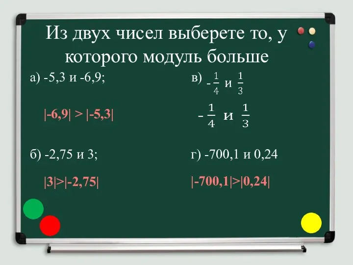 Из двух чисел выберете то, у которого модуль больше а) -5,3