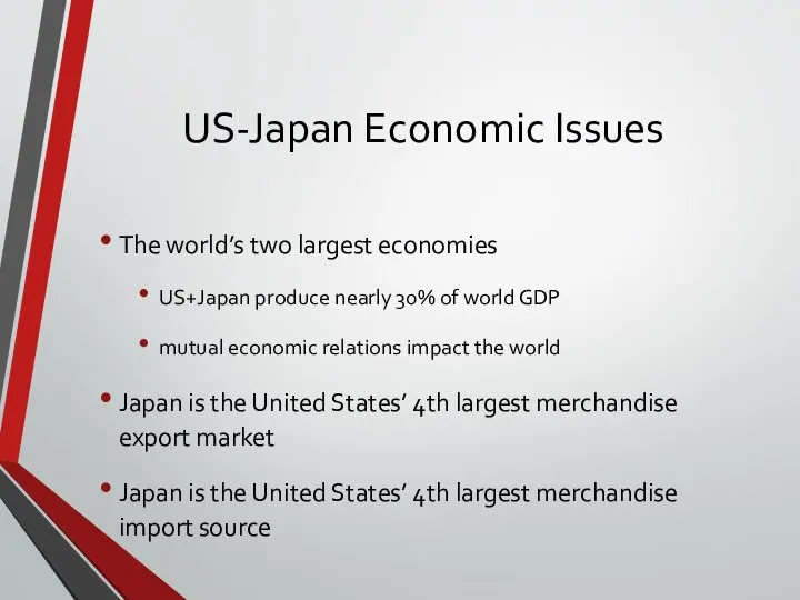 US-Japan Economic Issues The world’s two largest economies US+Japan produce nearly