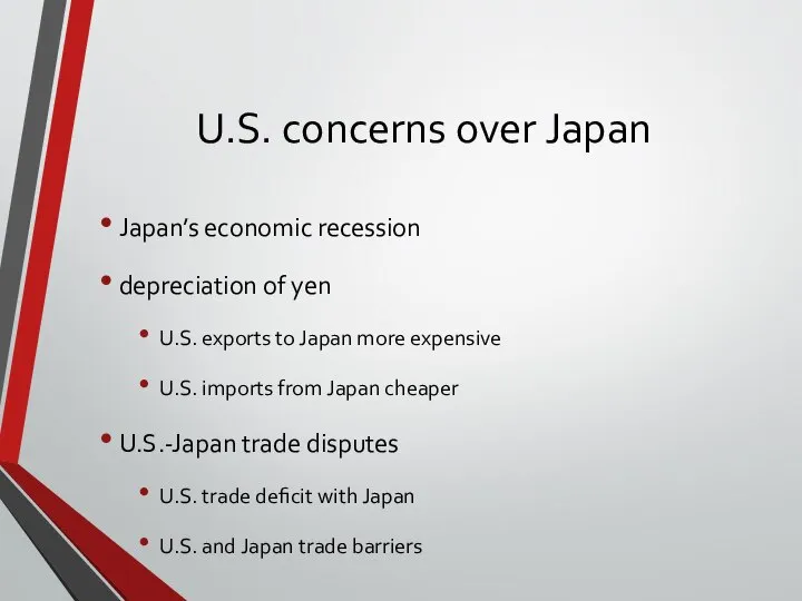 U.S. concerns over Japan Japan’s economic recession depreciation of yen U.S.