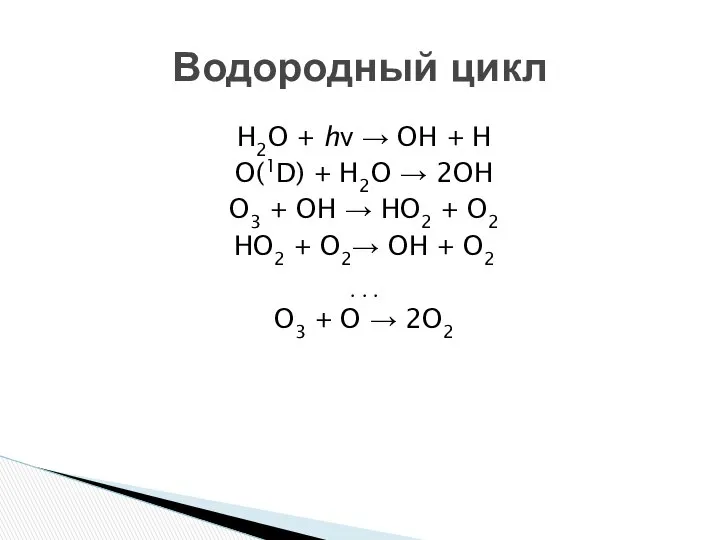 H2O + hν → OH + H O(1D) + H2O →