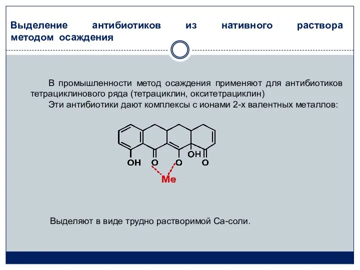 Выделение антибиотиков из нативного раствора методом осаждения В промышленности метод осаждения