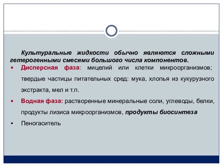 Культуральные жидкости обычно являются сложными гетерогенными смесями большого числа компонентов. Дисперсная