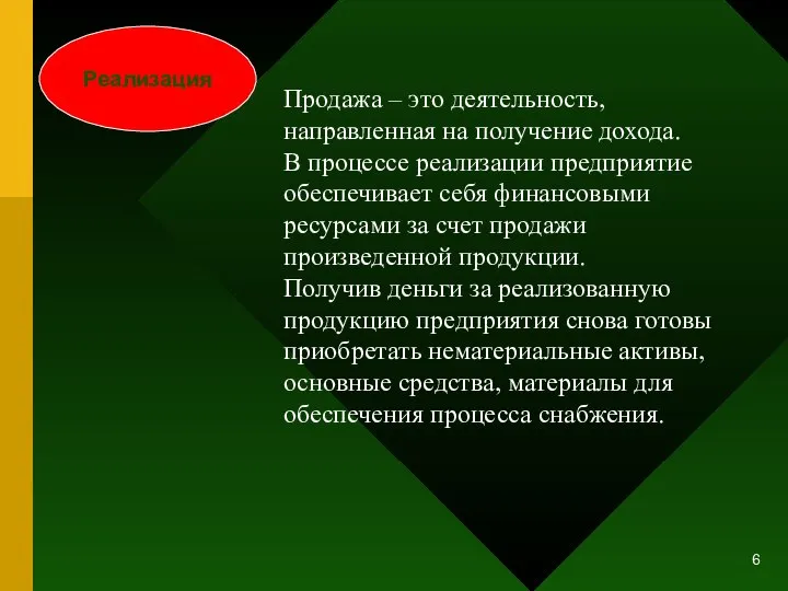 Реализация Продажа – это деятельность, направленная на получение дохода. В процессе