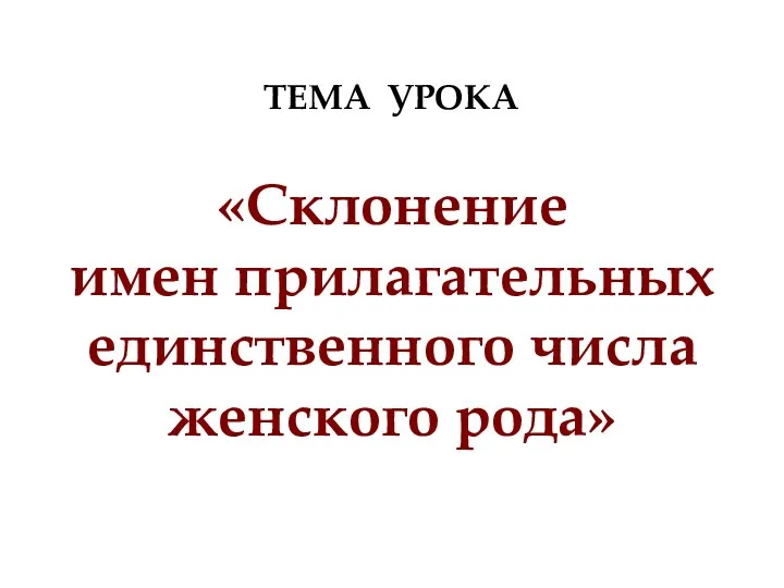 ТЕМА УРОКА «Склонение имен прилагательных единственного числа женского рода»