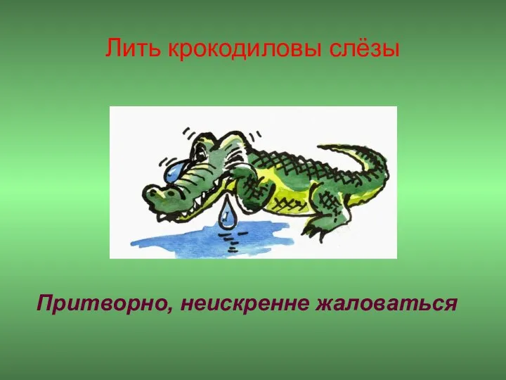 Лить крокодиловы слёзы Притворно, неискренне жаловаться