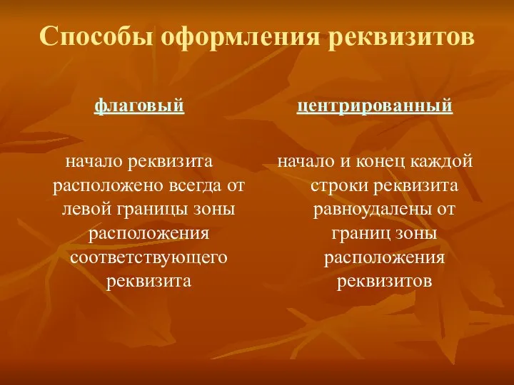 Способы оформления реквизитов флаговый начало реквизита расположено всегда от левой границы