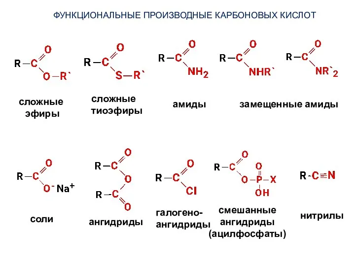 ФУНКЦИОНАЛЬНЫЕ ПРОИЗВОДНЫЕ КАРБОНОВЫХ КИСЛОТ сложные эфиры сложные тиоэфиры амиды замещенные амиды