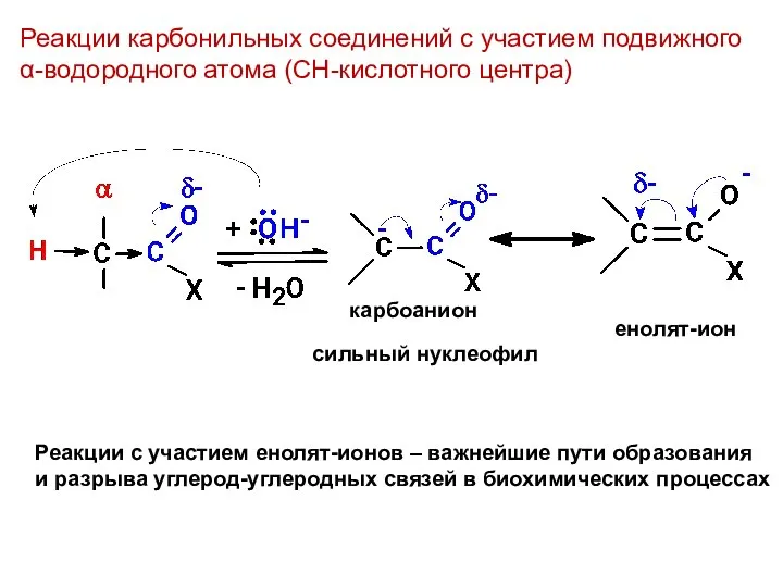 Реакции карбонильных соединений с участием подвижного α-водородного атома (СН-кислотного центра) енолят-ион