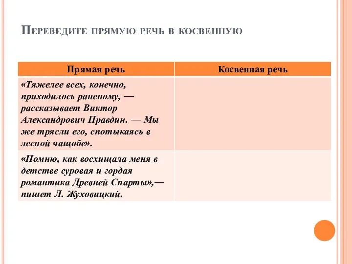 Переведите прямую речь в косвенную