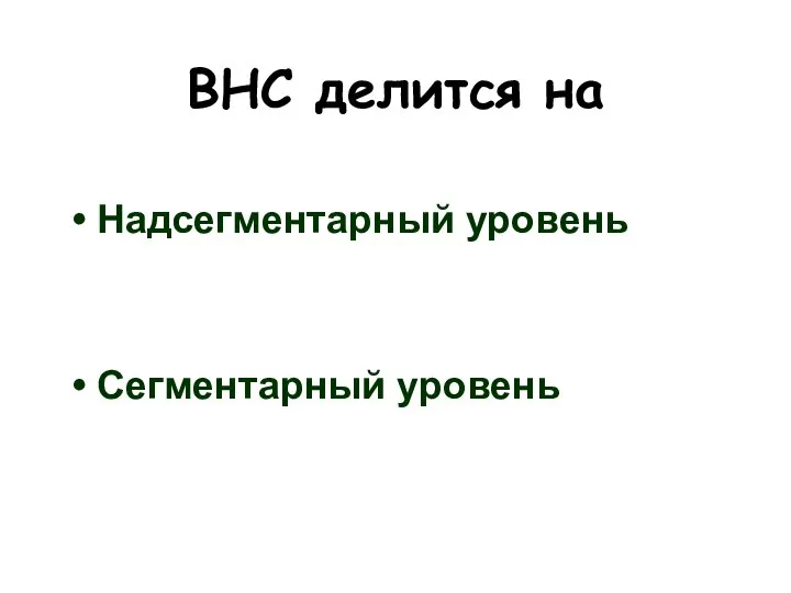 ВНС делится на Надсегментарный уровень Сегментарный уровень