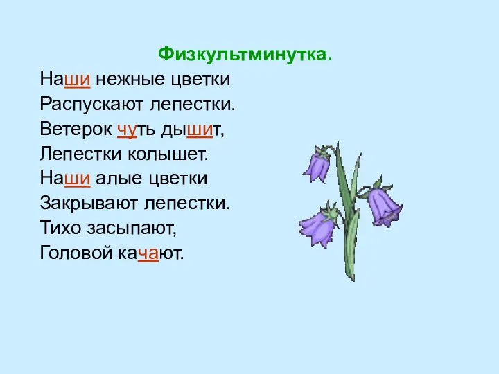 Физкультминутка. Наши нежные цветки Распускают лепестки. Ветерок чуть дышит, Лепестки колышет.