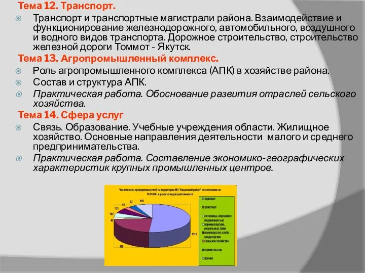 Тема 12. Транспорт. Транспорт и транспортные магистрали района. Взаимодействие и функционирование