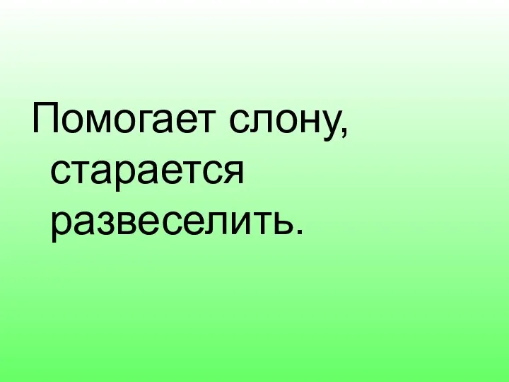 Помогает слону, старается развеселить.