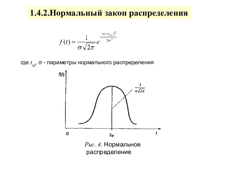 где tср, σ - параметры нормального распределения Рис. 4. Нормальное распределение 1.4.2.Нормальный закон распределения