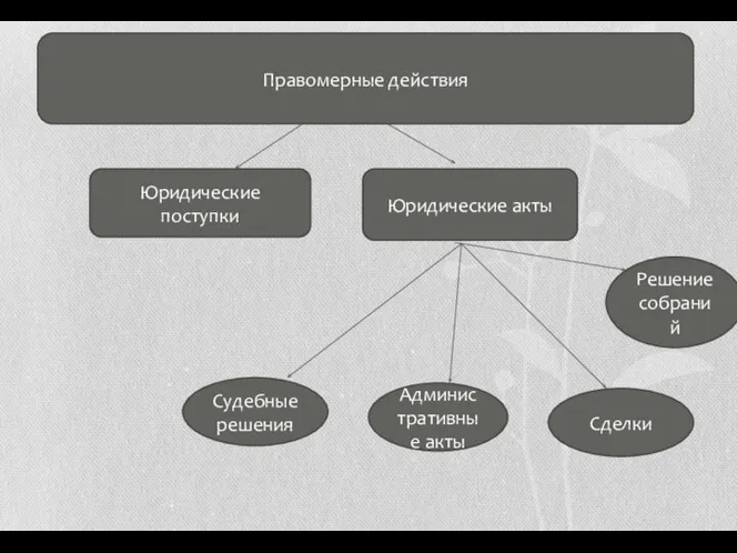 Юридические поступки Юридические акты Судебные решения Административные акты Сделки Решение собраний Правомерные действия