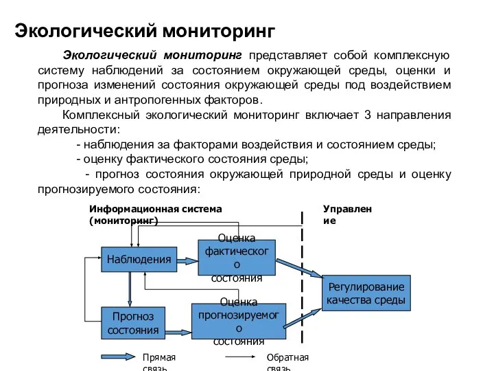 Экологический мониторинг Экологический мониторинг представляет собой комплексную систему наблюдений за состоянием